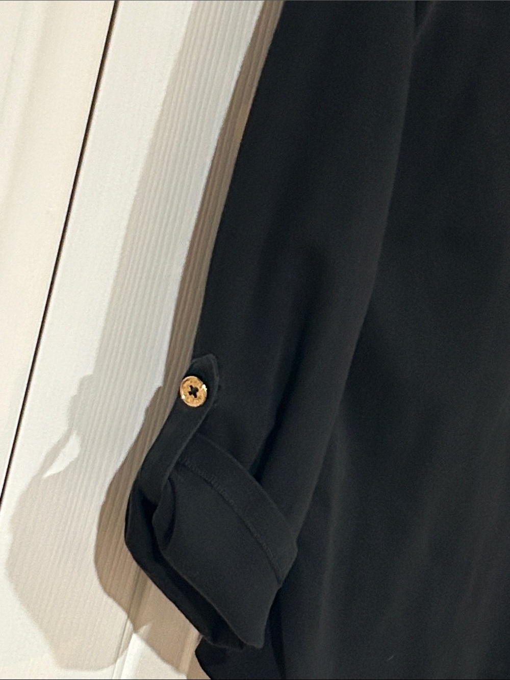 Ralph Lauren Black Boatneck Top with Roll-Tab Sleeves w/ Goldtone Metal Buttons - Picture 6 of 8
